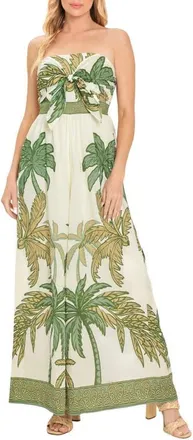 Flying Tomato Placed Print Strapless Cotton Maxi Dress in Ivory Olive at Nordstrom, Size Medium