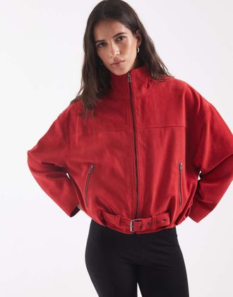 Jack & Jones giacca in camoscio rossa con collo a imbuto-Rosso