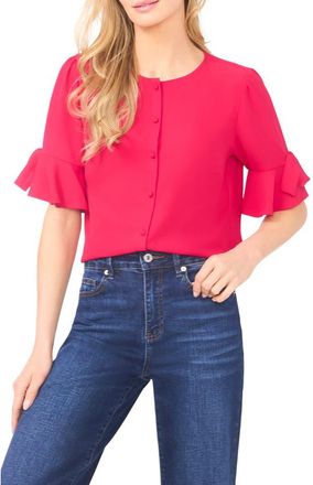 CeCe by Cynthia Steffe Bow Sleeve Button-Up Top in Rose Cerise at Nordstrom, Size Xx-Large