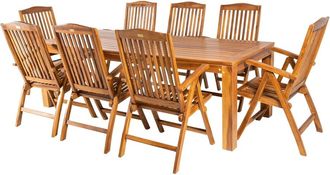 EDÈN JARDÍ Conjunto de 8 sillones reclinables y mesa de madera de teca de 240 cm