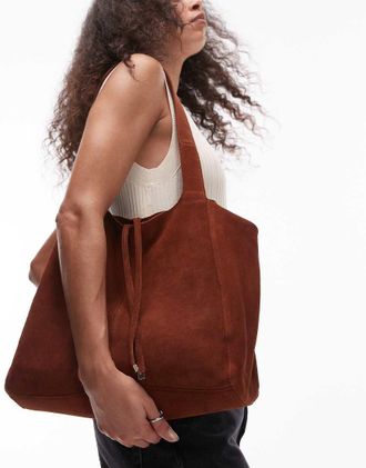 Mango Borsa shopping in camoscio arancione bruciato con laccetti e zip