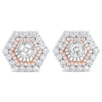 House of Brilliance 14K Two Tone Gold 1 7/8 Cttw Diamond Double Halo Earring Jacket in White at Nordstrom