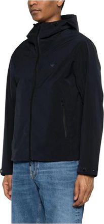 Emporio Armani Light Jackets, male, Blue, Size: 3XL Nylon Blouson with Hood and Heat-Taped Zips