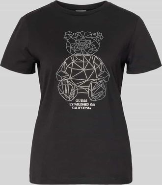 Guess T-Shirt mit Ziersteinbesatz und Rundhalsausschnitt in Black, Gr&ouml;&szlig;e XL