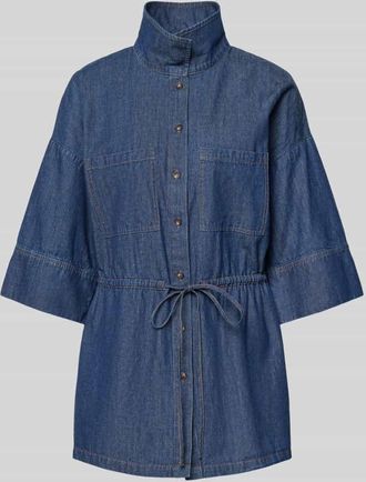 Jake*s Jeansbluse mit Stehkragen und Schn&uuml;rung in Dunkelblau, Gr&ouml;&szlig;e 32