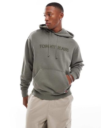 Tommy Jeans tonal linear logo hoodie in washed khaki-Green