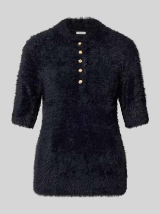 Christian Berg Strickpullover mit 1/2-Arm und Knopfleiste in Black, Größe XXL