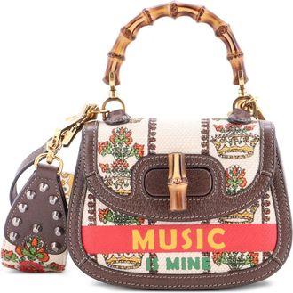 Gucci Bamboo 1947 Top Handle Bag Limited Edition 100 Centennial canvas mini-schoudertas met print - Bruin