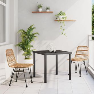 Berkfield Home 3 Piece Garden Dining Set Brown Poly Rattan in Beige
