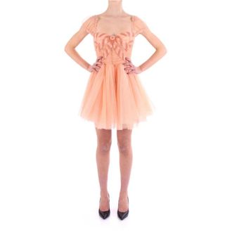 Elisabetta Franchi Dolly Line Jurk met Geborduurde Strik - Dames - Korte kleedjes - Roze - S - Kleedjes