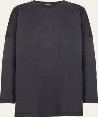 Eskandar Round Neck Long Sleeve Cotton T-Shirt