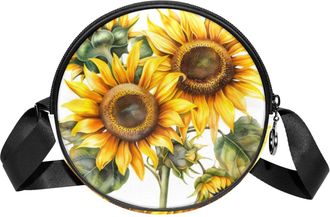 Generic Circle Crossbody Bag for Women, Sunflower Small Sling Bag Daypack with Zipper Adjustable Shoulder Straps Casual Ladies Girls Round Purse