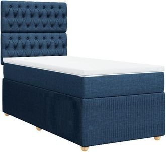 vidaXL Cama Box Spring Con Colch&oacute;n Tela Azul 100x200 Cm Vidaxl