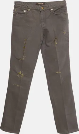 Roberto Cavalli Brown & Gold Denim Distressed Straight Leg Jeans S Waist