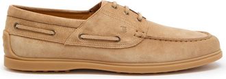 Tod's Barca Gomma Suede Boat Shoes - Tan - 10 (IT44 / UK10)