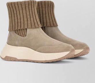 Hogan suede ribbed-knit ankle boots
