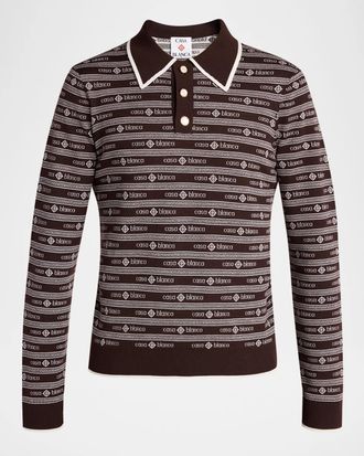 Casablanca Men & apos;s Wool Knit Logo Long-Sleeve Polo Shirt