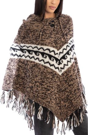 Saachi Tassel Wool Knit Poncho in Beige at Nordstrom Rack