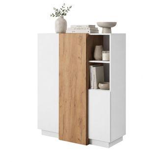 Dmora Credenza Gasima, Aparador 8 Estantes, Puertas Abatibles, 3 Puertas, 100x45x134h Cm Blanco
