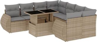 vidaXL Set De Sof&aacute;s De Jard&iacute;n 9 Pzas Con Cojines Rat&aacute;n Sint&eacute;tico Beige Vidaxl