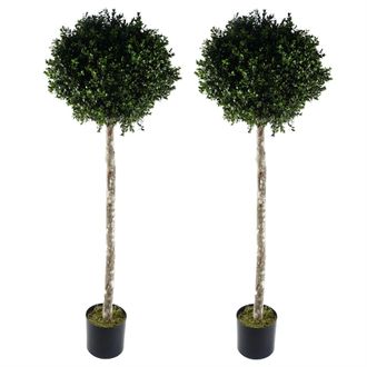 Leaf 140cm Pair of Buxus Ball Artificial Tree UV Resistant Outdoor Topiary in Green