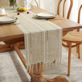 No Brand Camino De Mesa, Estilo Bohemio, Color Crema, Estilo R&uacute;stico, Con Borlas, Ideal Para Decoraci&oacute;n De Bodas. Disponible En Dos Tonos De Marr&oacute;n Claro. Medi