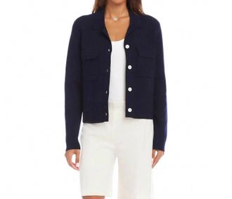 Karen Kane Collared Sweater Jacket In Navy