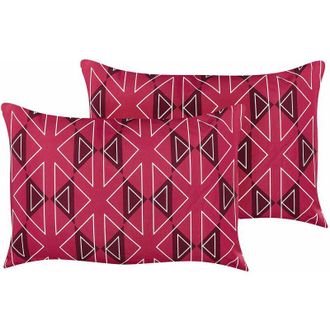 Beliani Set di 2 cuscini da giardino per esterni 40 x 60 rettangolari in poliestere con motivo geometrico Fucsia Mezzano