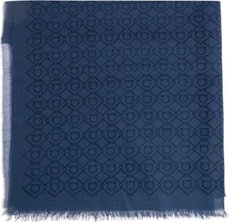 Ferragamo Sjaal met monogram - Heren - Sjaals - Blauw - ONE Size - Katoen - Accessoires