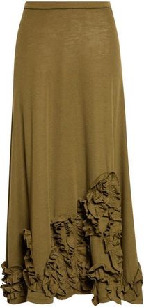 Ulla Johnson Heloise Ruffle Wool Midi Skirt in Loden at Nordstrom, Size X-Small