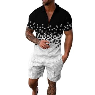Generic Polo Shirts Blue Mens Shirt and Shorts Set Summer Outfits Casual Short Sleeve Suit for Men 2-Piece Shorts Tracksuit Set 18 T Shirt, Z5 black, 4XL