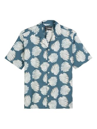 Marc O'Polo leaf-print short-sleeves shirt - men - Linen/Flax/Cotton - L - Blue
