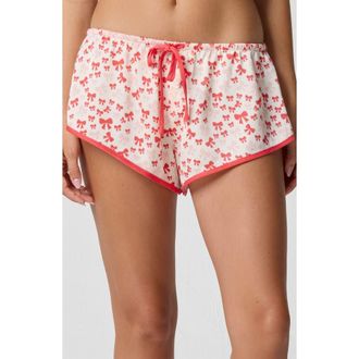 Florence By Mills Silky Satin Sleep Shorts in Berry/Bow at Nordstrom, Size Xx-Small