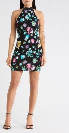 Desigual Floral Halter Neck Ribbed Minidress in Black at Nordstrom Rack, Size Medium