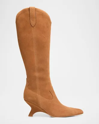SIMKHAI Shadow Suede Western Knee Boots