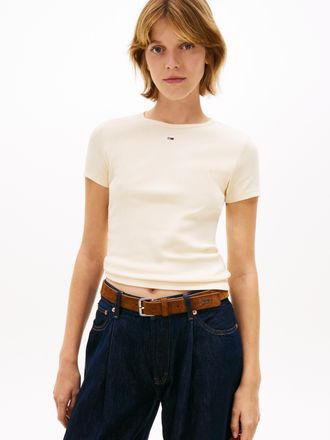 Tommy Jeans TJW SLIM ESSENTIAL RIB SS EXT Baumwollmischung, slim fit, figurbetont, in gerippter Struktur