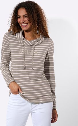 Casual Looks Sweatshirt CASUAL LOOKS, Damen, Gr. 36, taupe, wei&szlig;, geringelt, 50% Baumwolle, 50% Polyester, gemustert, gestreift, mehrfarbig, Sweatshirts Sweatshirt