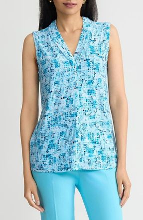 Kasper Pleat Front Shell in Aqua Oasis Multi at Nordstrom, Size X-Large