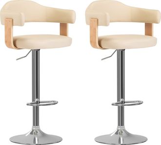 vidaXL Vidaxl - Taburetes De Cocina 2 Uds Cuero Sint&eacute;tico Madera Curvada Crema