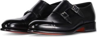 Santoni Leren Double Monkstraps - Heren - Nette schoenen - Zwart - 45 EU - Leer - Schoenen