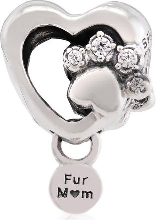 Pandora Paw Heart Sterling Silver Charm With Clear Cubic Zirconia