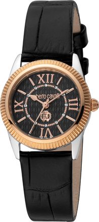 Roberto Cavalli Mini Womens Black Dial Two Tone Silver & Rose Gold Quartz Watch