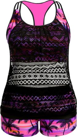 Holipick Plus Size Tankini Swimsuit for Women Two Piece Tummy Control Bathing Suit Blouson Racerback Tankini Top with Shorts