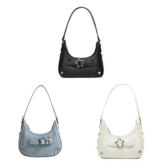 Generic Kexpery Star Rivet Buckle Hobo Bag Crescent Solid Color Small Travel Bag Satchel Purse for Women