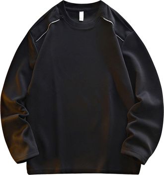 Generic Mens T Shirt Round Neck Loose Pullover Casual Sports Design Comfortable Cotton for Bottoming Daily Wear Street Style Long Sleeve Top(Black, XL)