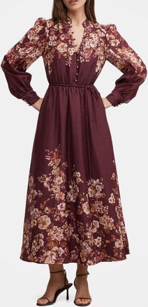Ever New Peyton Belted Long Sleeve Button Front Maxi Dress in Wine Hampshire Floral at Nordstrom, Size 10
