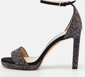Jimmy Choo London Multicolor Glitter Suede Misty Ankle Strap Sandals