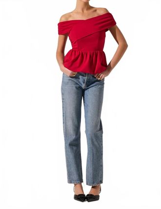 Astr Tennille Off Shoulder Peplum Top In Red