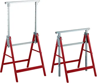 Relaxdays Caballete Plegable, Set De 2, Altura Ajustable 7 Niveles, Carga Hasta 200 Kg, Taller, Acero, Rojo Y Plateado - Relaxdays