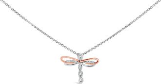 House of Brilliance 14K Rose Gold Plated Sterling Silver 1/10 Cttw Diamond Dragonfly Pendant Necklace in White Gold Over Silver at Nordstrom